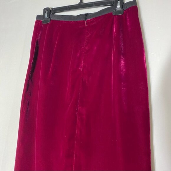 Vintage Dalia Collection Rich Burgundy Velour Pencil Maxi Skirt W Thigh Slit 6 - Picture 11 of 13
